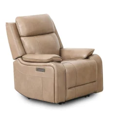 Fauteuil inclinable électrique en cuir avec appui-tête ajustable - taupe