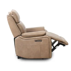 Fauteuil inclinable électrique en cuir avec appui-tête ajustable - taupe