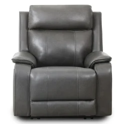Fauteuil inclinable électrique en cuir avec appui-tête ajustable - gris
