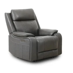 Fauteuil inclinable électrique en cuir avec appui-tête ajustable - gris