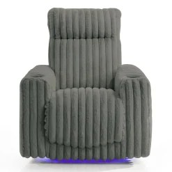 Fauteuil inclinable électrique berçant et pivotant en velours côtelé avec porte-gobelets et éclairage DEL - gris