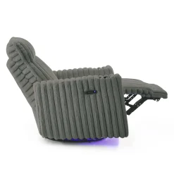 Fauteuil inclinable électrique berçant et pivotant en velours côtelé avec porte-gobelets et éclairage DEL - gris