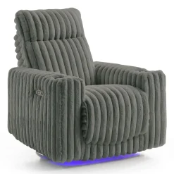 Fauteuil inclinable électrique berçant et pivotant en velours côtelé avec porte-gobelets et éclairage DEL - gris