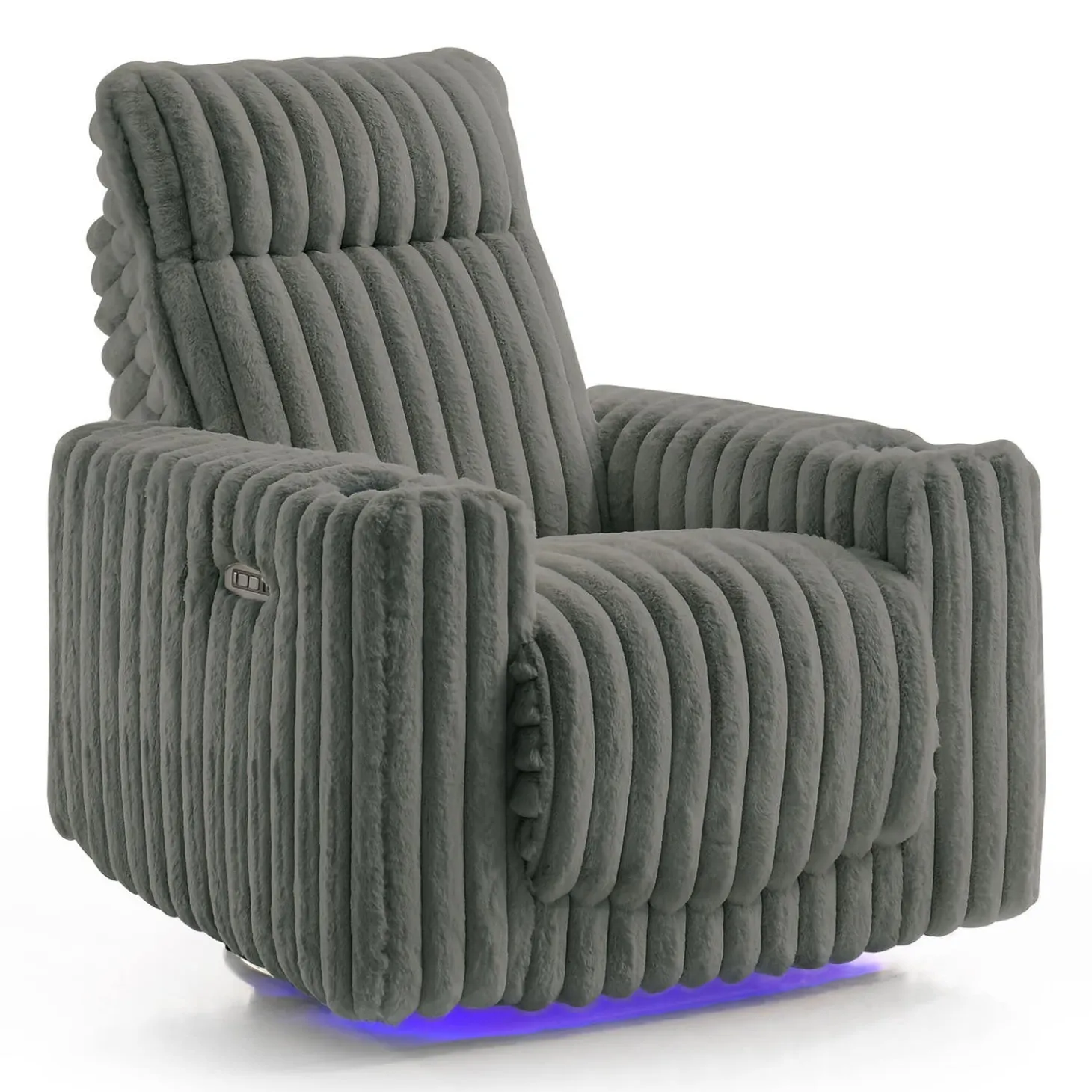 Fauteuil inclinable électrique berçant et pivotant en velours côtelé avec porte-gobelets et éclairage DEL - gris