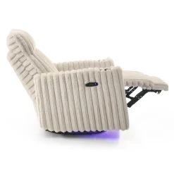 Fauteuil inclinable électrique berçant et pivotant en velours côtelé avec porte-gobelets et éclairage DEL - beige