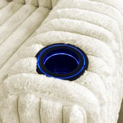 Fauteuil inclinable électrique berçant et pivotant en velours côtelé avec porte-gobelets et éclairage DEL - beige
