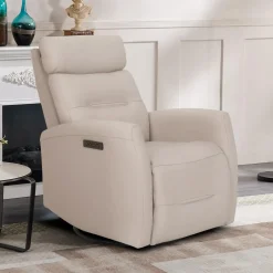 Fauteuil inclinable électrique en cuir véritable - beige