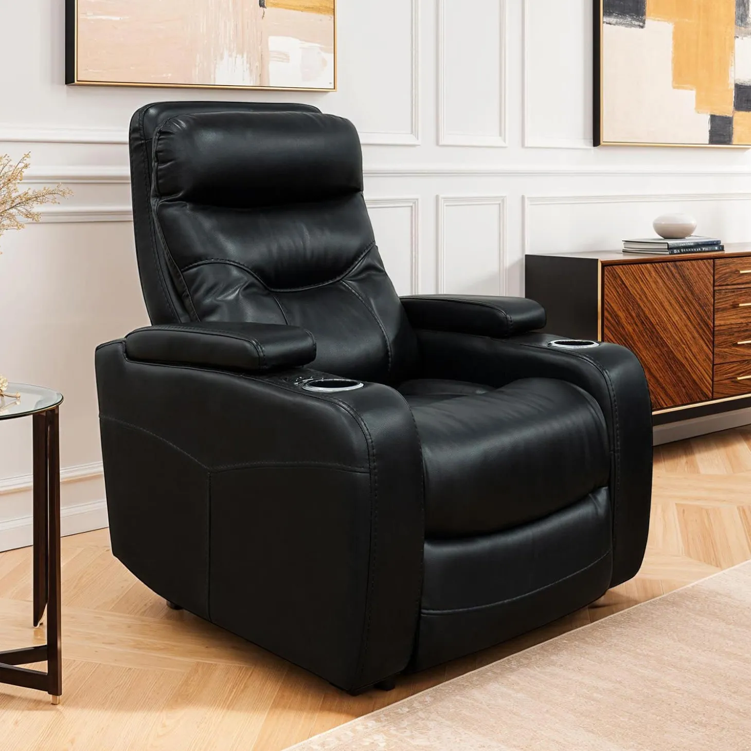Fauteuil inclinable électrique avec rangement, porte-gobelets et éclairage DEL - noir