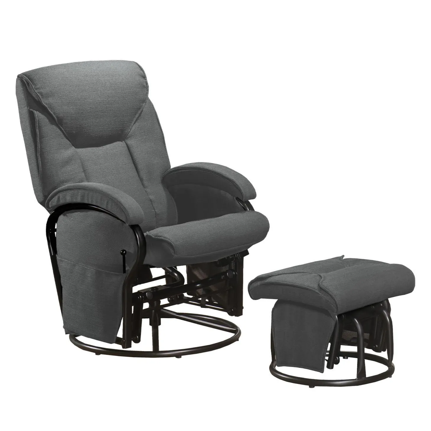 Fauteuil inclinable, pivotant et berçant à billes avec repose-pieds
