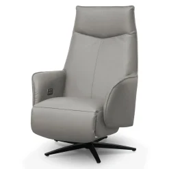Fauteuil électrique inclinable et pivotant en cuir véritable - sable