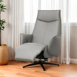Fauteuil électrique inclinable et pivotant en cuir véritable - sable