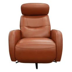 Fauteuil électrique inclinable et pivotant en cuir véritable avec appui-tête ajustable – tan