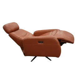 Fauteuil électrique inclinable et pivotant en cuir véritable avec appui-tête ajustable – tan