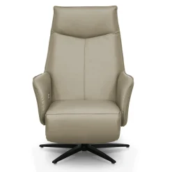 Fauteuil électrique inclinable et pivotant en cuir véritable - taupe