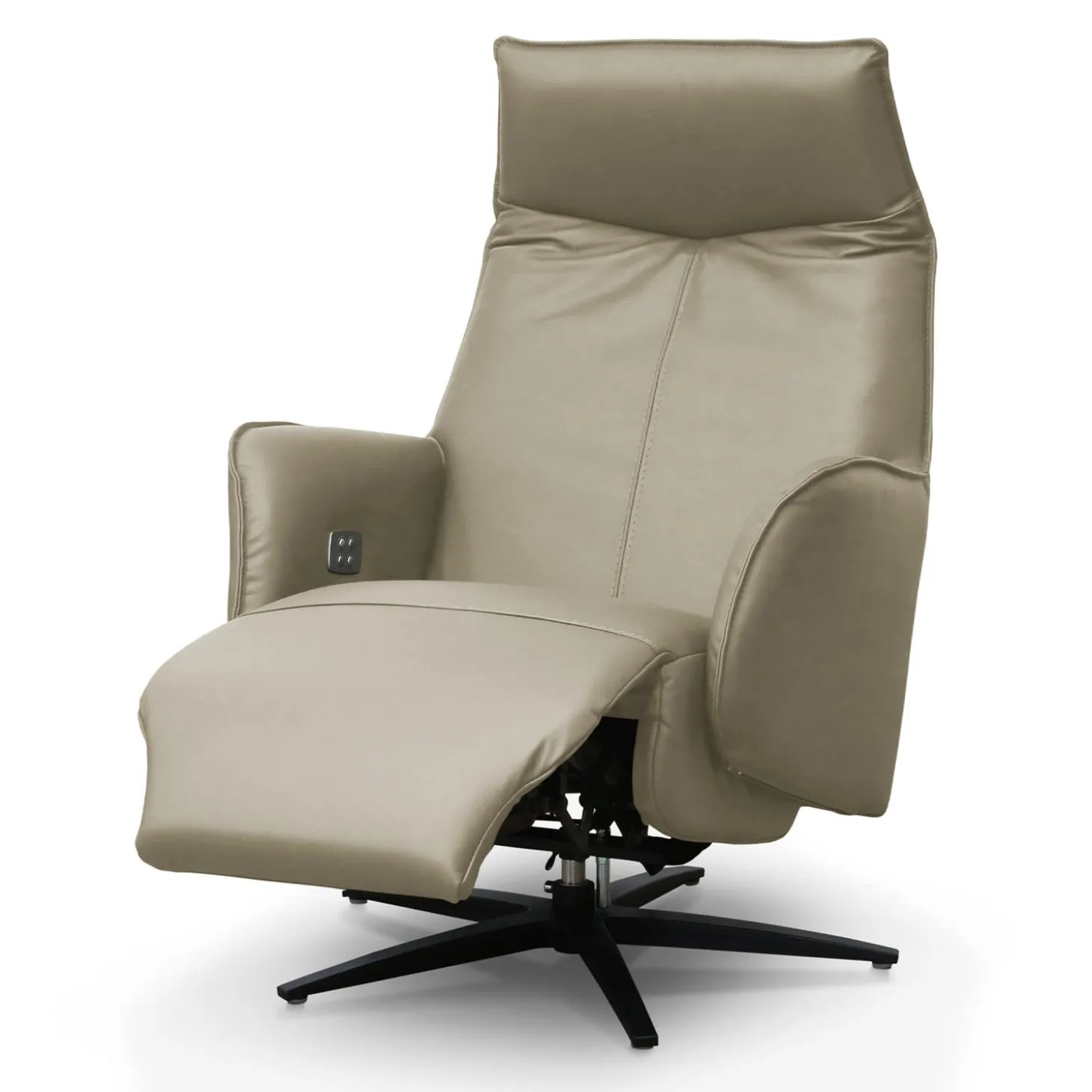 Fauteuil électrique inclinable et pivotant en cuir véritable - taupe