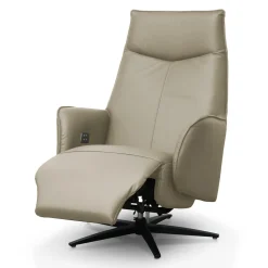 Fauteuil électrique inclinable et pivotant en cuir véritable - taupe