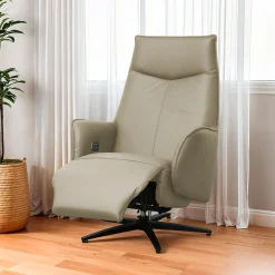Fauteuil électrique inclinable et pivotant en cuir véritable - taupe