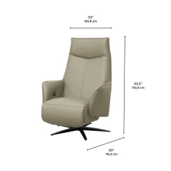 Fauteuil électrique inclinable et pivotant en cuir véritable - taupe