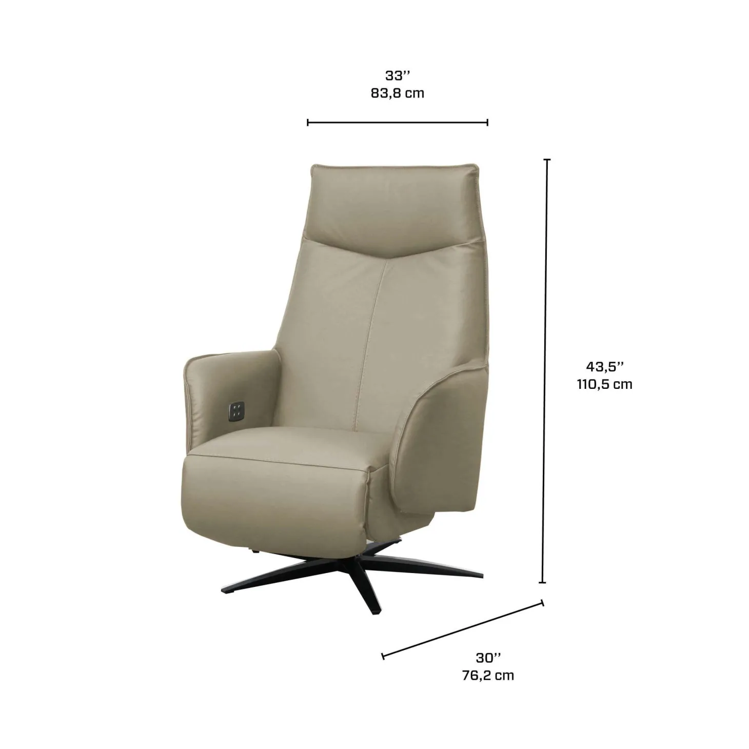 Fauteuil électrique inclinable et pivotant en cuir véritable - taupe