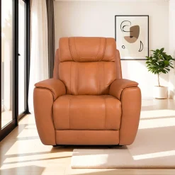Fauteuil électrique inclinable en cuir véritable avec appui-tête ajustable