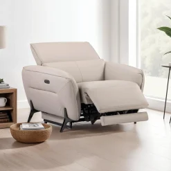 Fauteuil électrique inclinable avec appui-tête ajustable - cuir véritable
