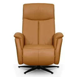 Fauteuil électrique inclinable et pivotant en cuir véritable - tan