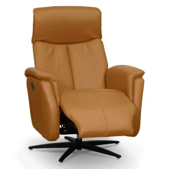 Fauteuil électrique inclinable et pivotant en cuir véritable - tan