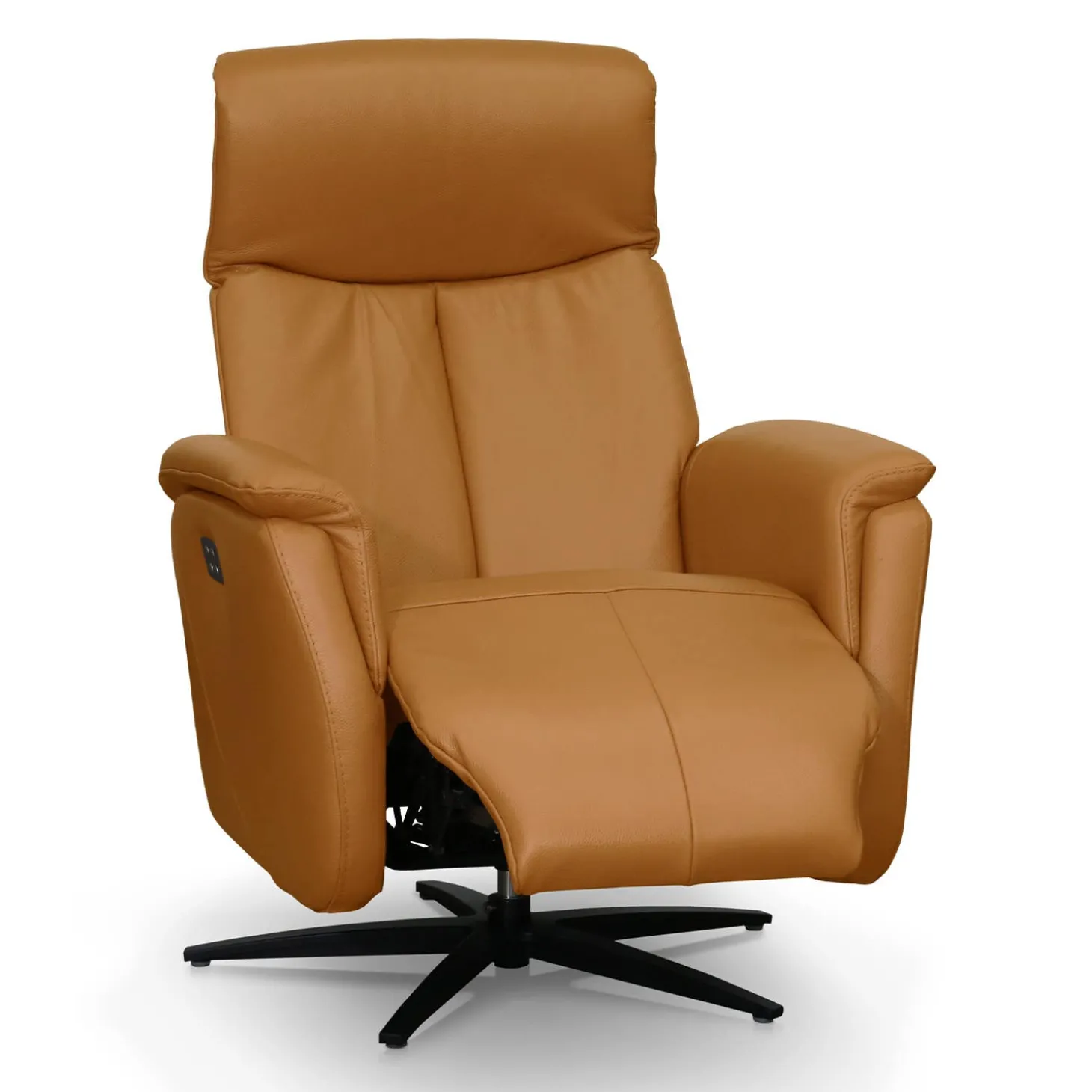 Fauteuil électrique inclinable et pivotant en cuir véritable - tan