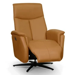 Fauteuil électrique inclinable et pivotant en cuir véritable - tan