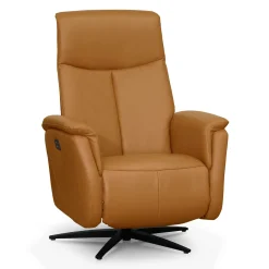 Fauteuil électrique inclinable et pivotant en cuir véritable - tan