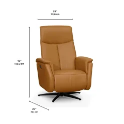 Fauteuil électrique inclinable et pivotant en cuir véritable - tan