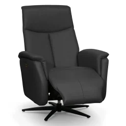 Fauteuil électrique inclinable et pivotant en cuir véritable - gris foncé