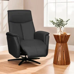 Fauteuil électrique inclinable et pivotant en cuir véritable - gris foncé