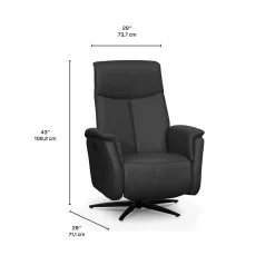 Fauteuil électrique inclinable et pivotant en cuir véritable - gris foncé