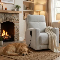 Fauteuil lève-personne inclinable électrique avec massage, chaleur et appui-tête ajustable - beige