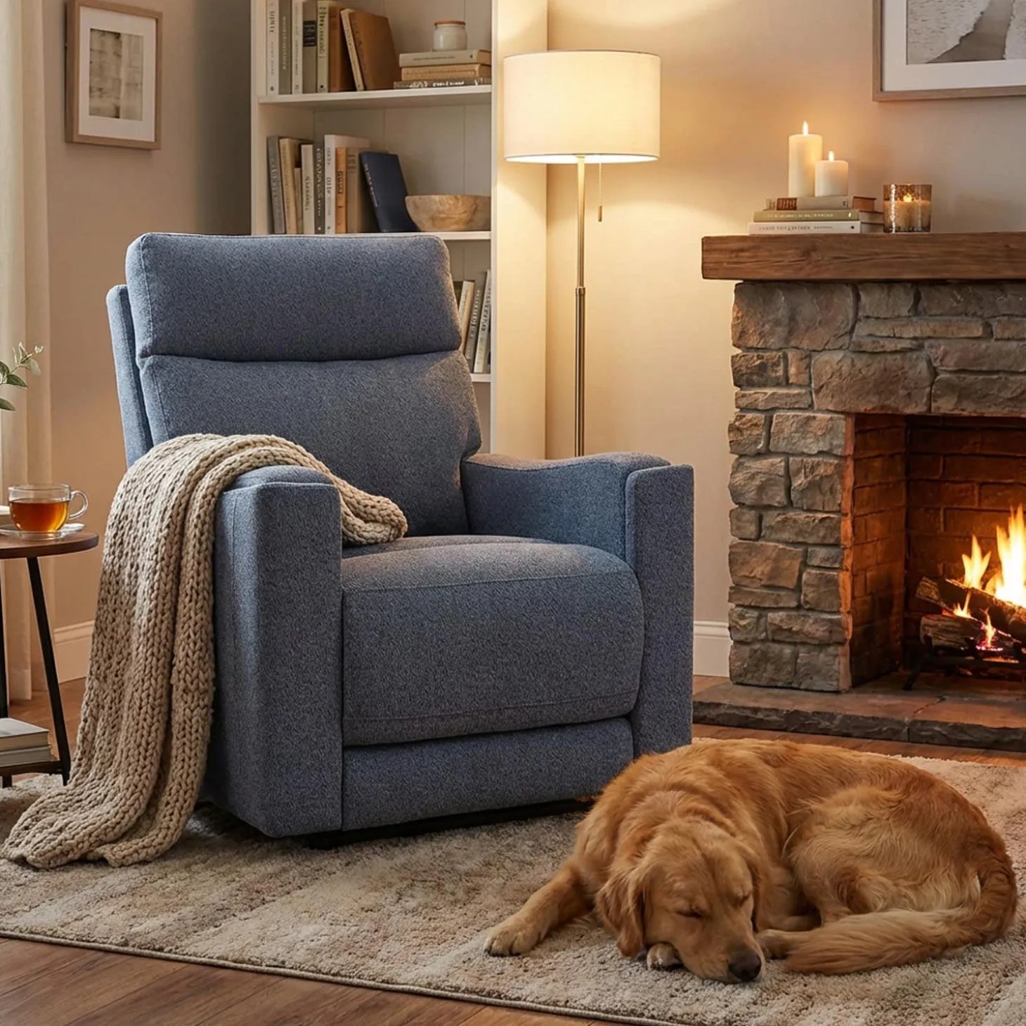 Fauteuil lève-personne inclinable électrique avec massage, chaleur et appui-tête ajustable - bleu
