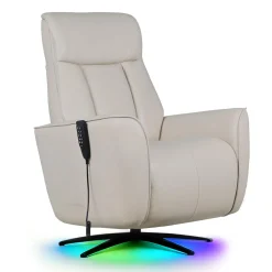 Fauteuil tout cuir électrique inclinable et pivotant 4 moteurs avec massage, haut-parleurs intégrés et lumières LED
