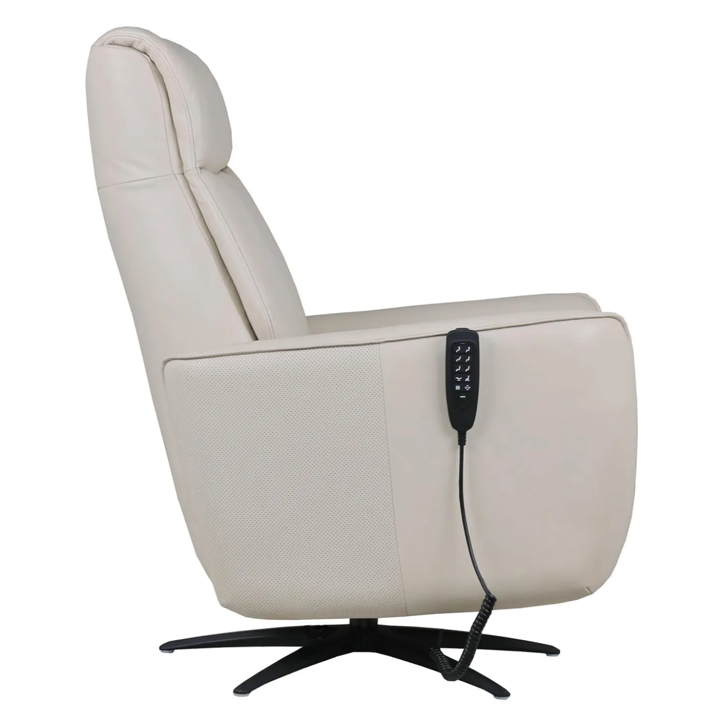 Fauteuil tout cuir électrique inclinable et pivotant 4 moteurs avec massage, haut-parleurs intégrés et lumières LED