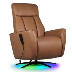 Fauteuil tout cuir électrique inclinable et pivotant 4 moteurs avec massage, haut-parleurs intégrés et lumières LED