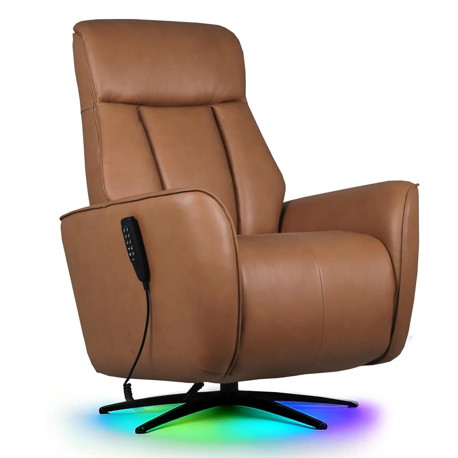 Fauteuil tout cuir électrique inclinable et pivotant 4 moteurs avec massage, haut-parleurs intégrés et lumières LED