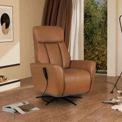 Fauteuil tout cuir électrique inclinable et pivotant 4 moteurs avec massage, haut-parleurs intégrés et lumières LED