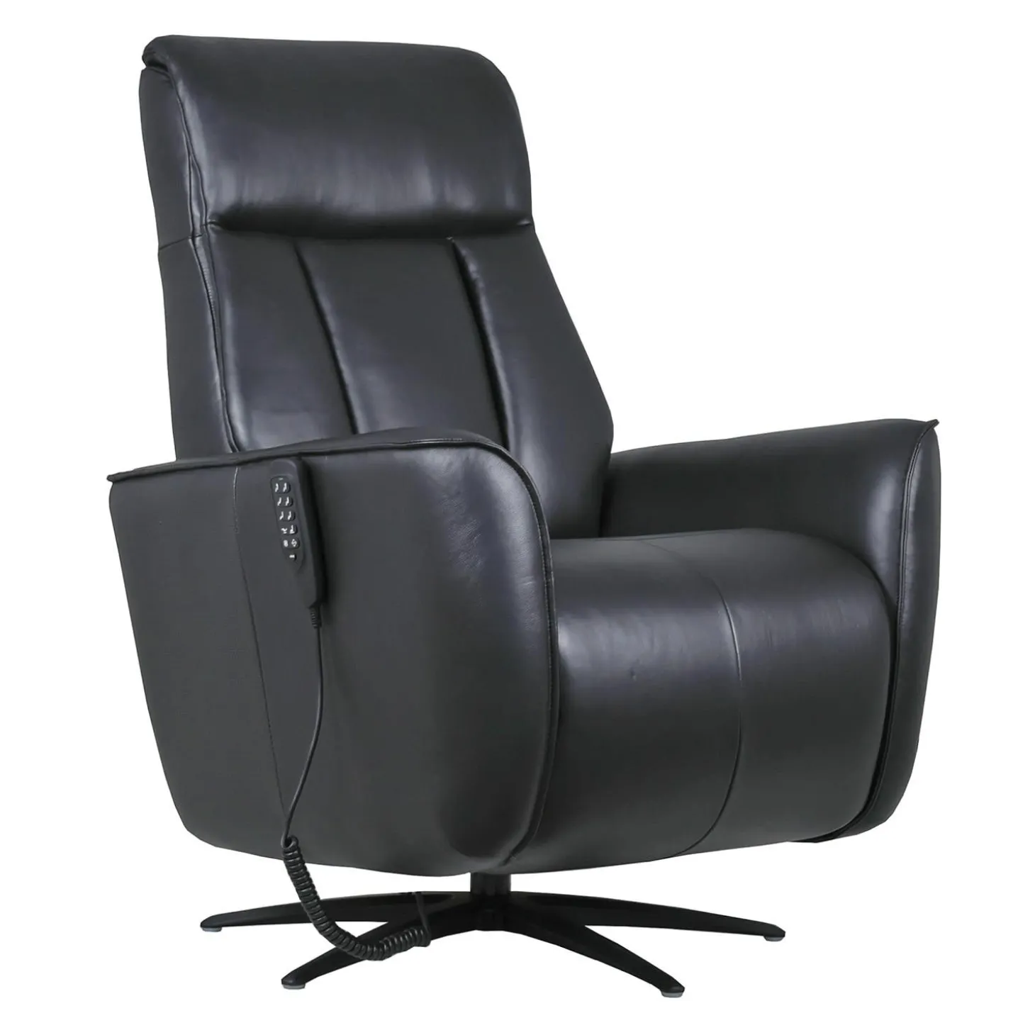 Fauteuil tout cuir électrique inclinable et pivotant 4 moteurs avec massage, haut-parleurs intégrés et lumières LED