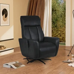 Fauteuil tout cuir électrique inclinable et pivotant 4 moteurs avec massage, haut-parleurs intégrés et lumières LED