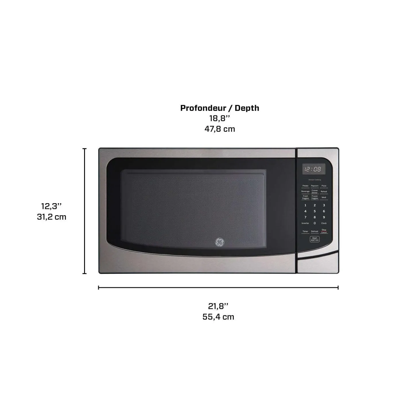 GE Micro-ondes 1,6 pi3 Acier inoxydable21.75" JEB2167RMSS