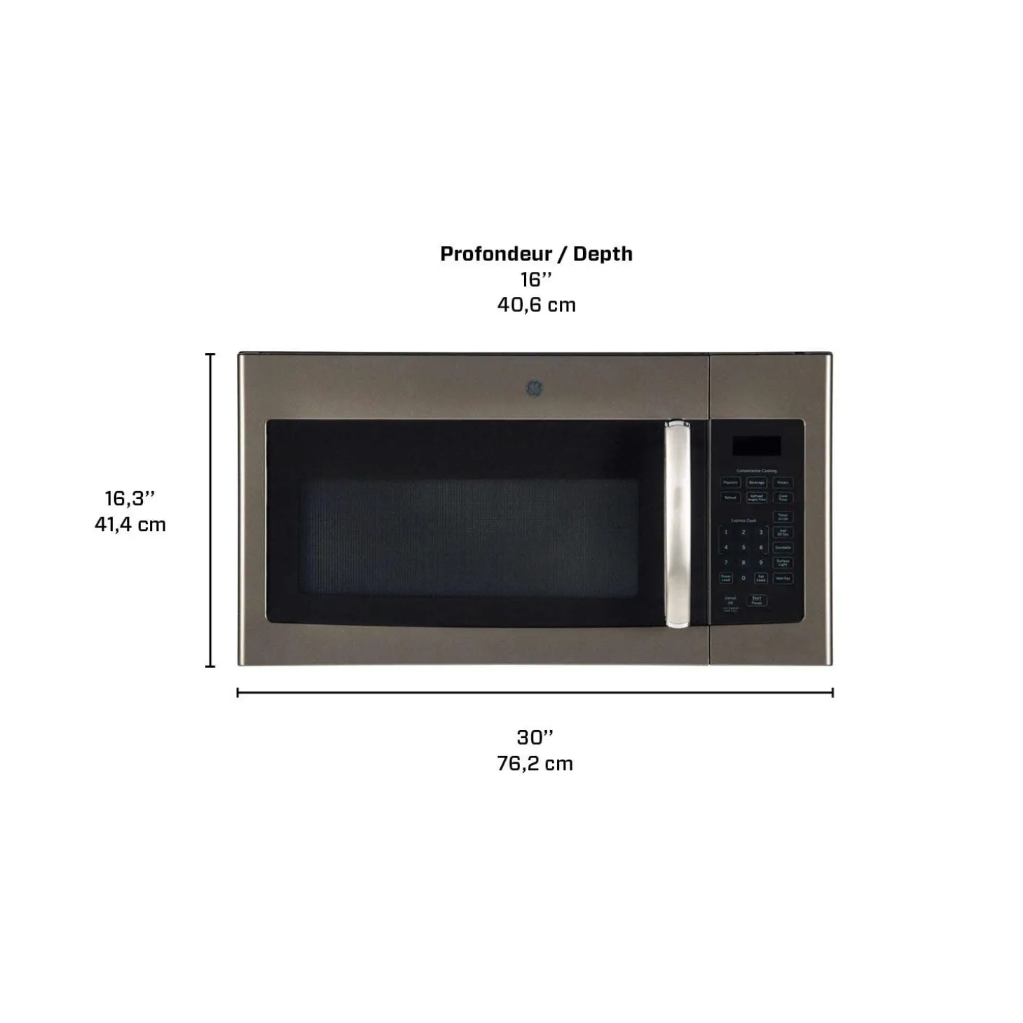GE Micro-ondes/hotte 1,6 pi3, Ardoise, 30", 300