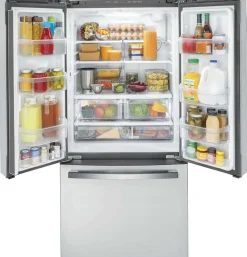 GE Réfrigérateur 18,6 pi3 33 po Acier inoxydable Congélateur en bas, Portes françaises - GWE19JYLFS