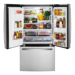 GE Réfrigérateur 25,6 pi3 36 po Acier inoxydable Congélateur en bas, Portes françaises - GFE26JYMFS