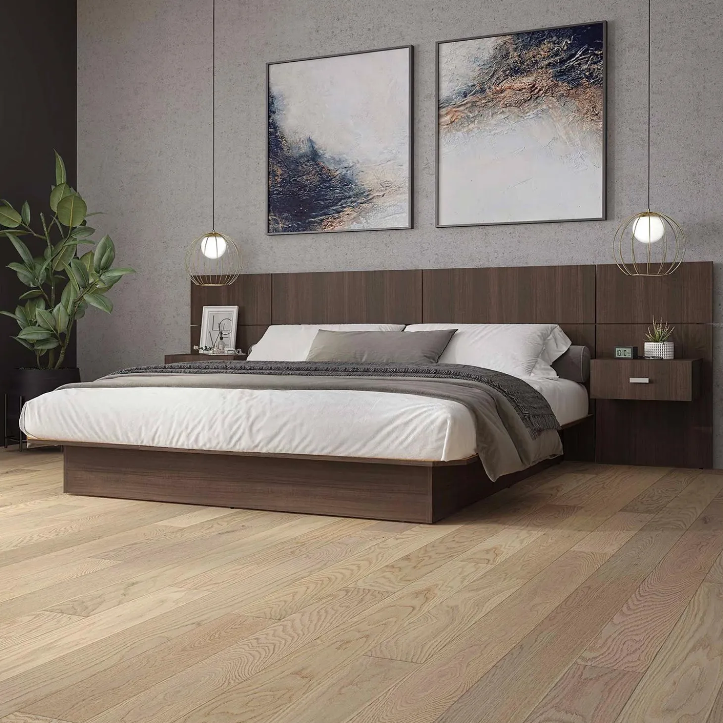Grand lit avec panneaux et tables de chevet (60")