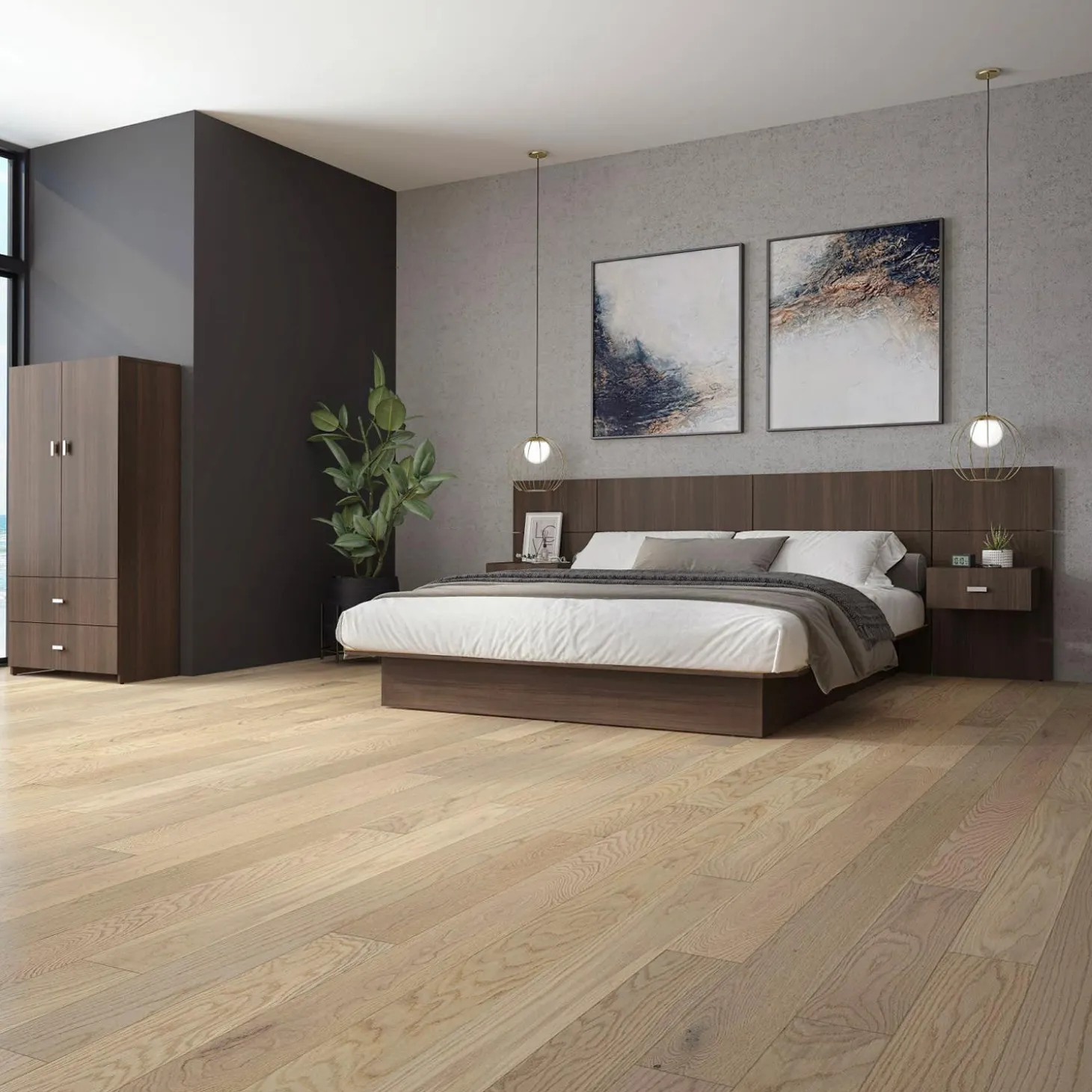 Grand lit avec panneaux et tables de chevet (60")