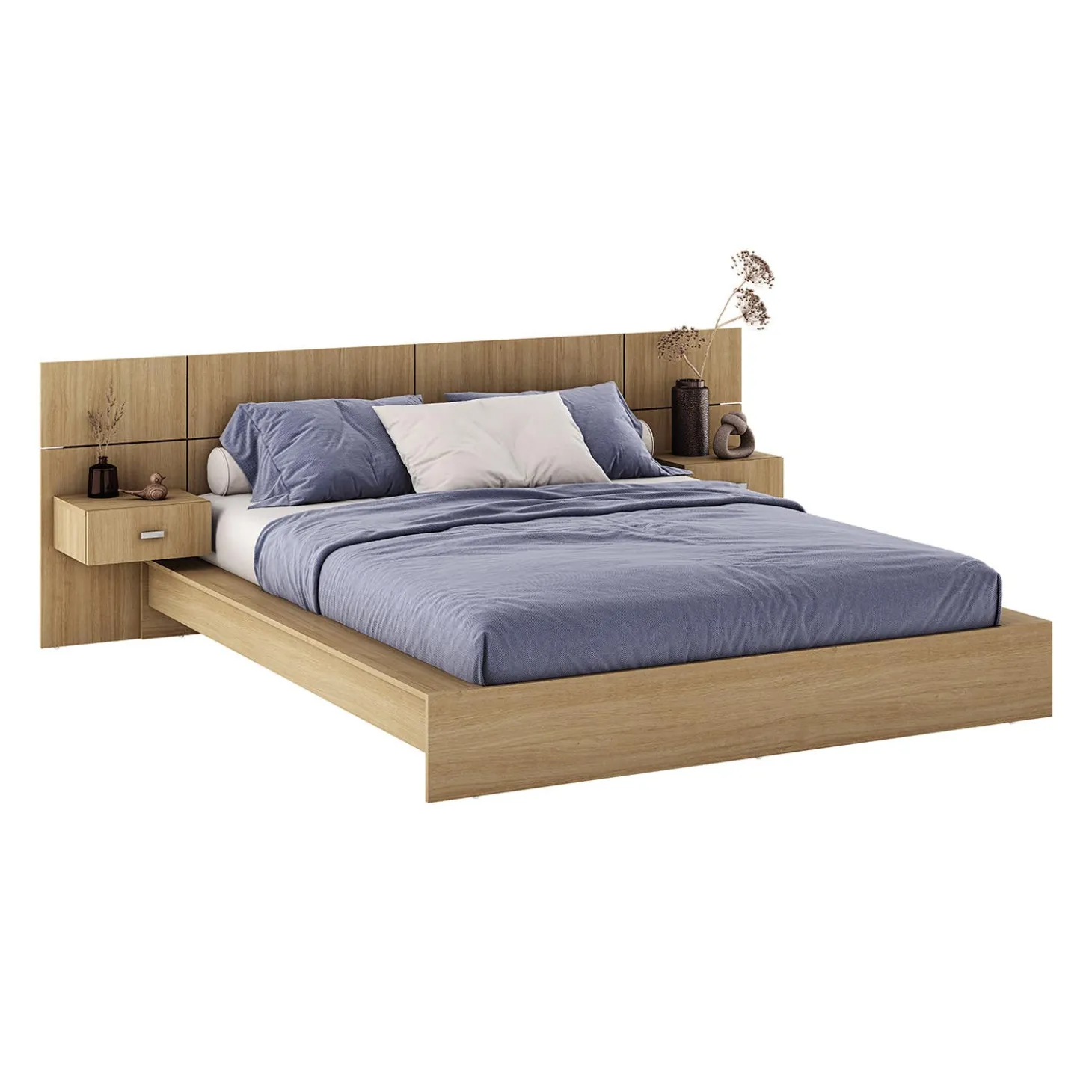 Grand lit avec panneaux et tables de chevet (60")